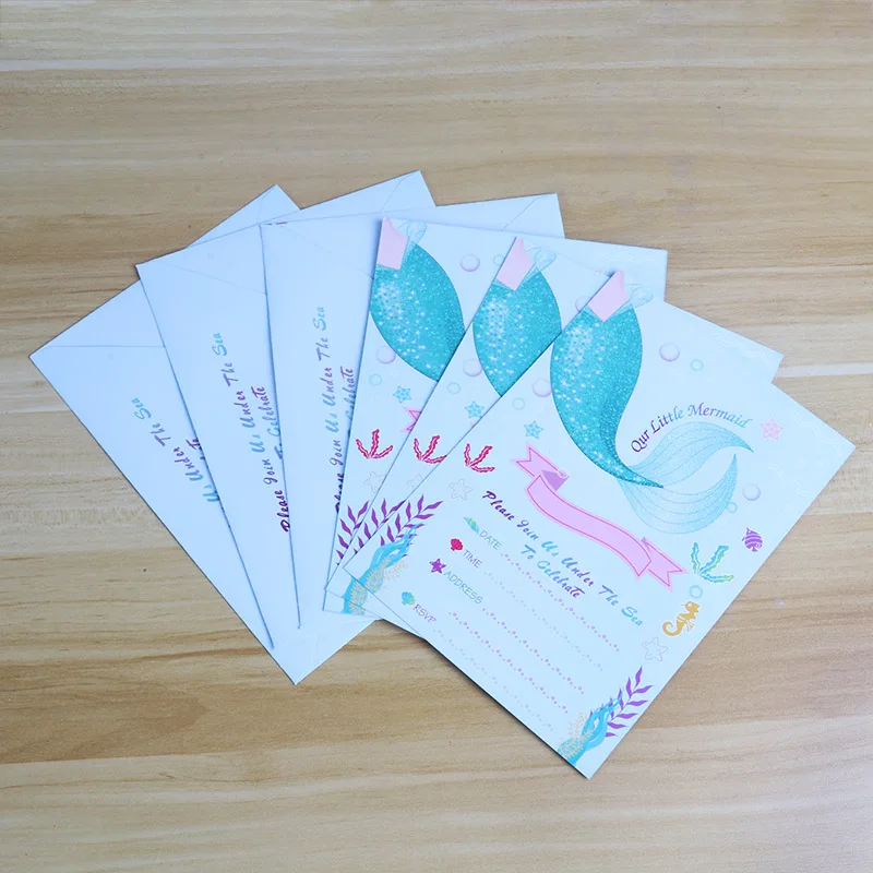  8pcs Little Mermaid Party Invitation Cards Invited Envelopes Baby Shower Gift Girl Birthday Party D - 4.00058E+12