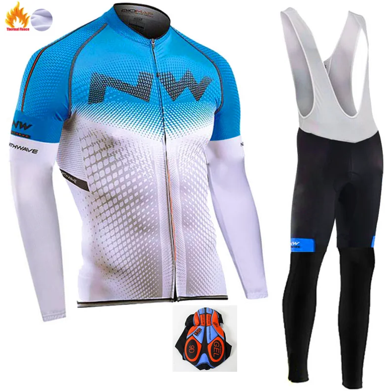 Northwave Winter thermal fleece Cycling Clothes NW men's Jersey suit outdoor riding bike MTB clothing warm Bib Pants set - Color: Winter Cycling Suit