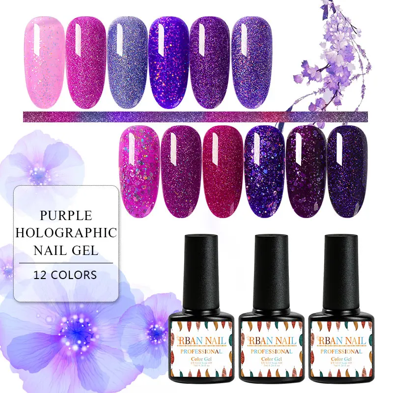 Гель-лак для ногтей RBAN 7 мл набор пурпурных цветов блестки отмачиваемый