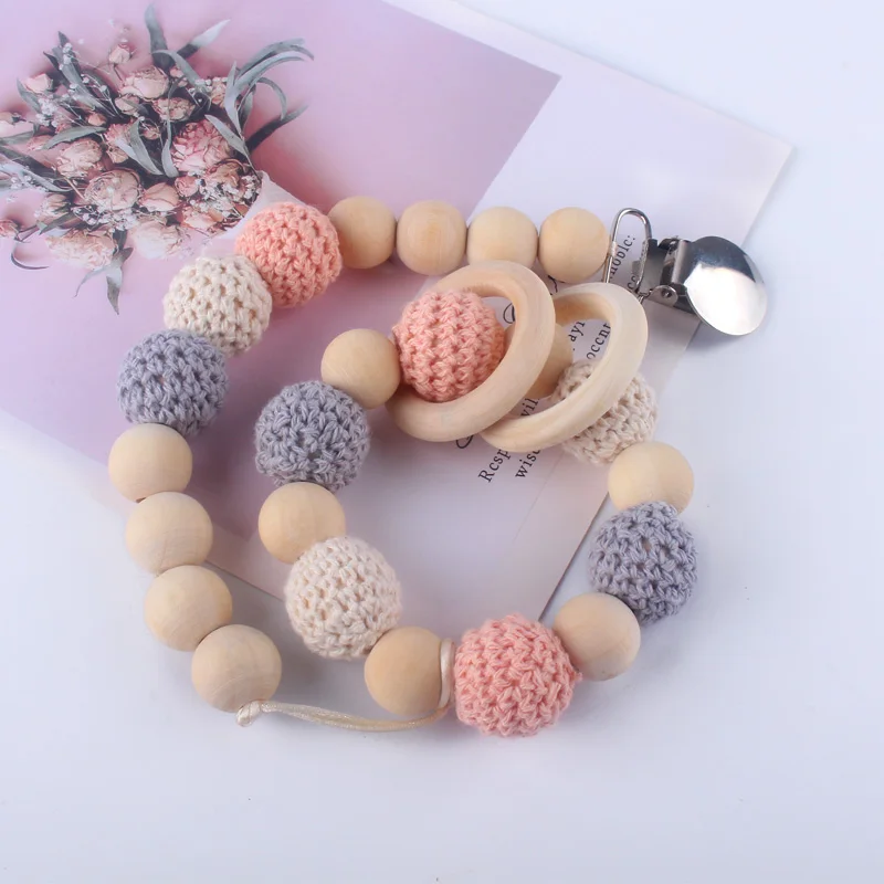 XCQGH Baby Beech кроше деревянный Соска с бусами цепи детский браслет молярные бусины анти-Падение детский браслет цепочка с зажимом для соски-пустышки