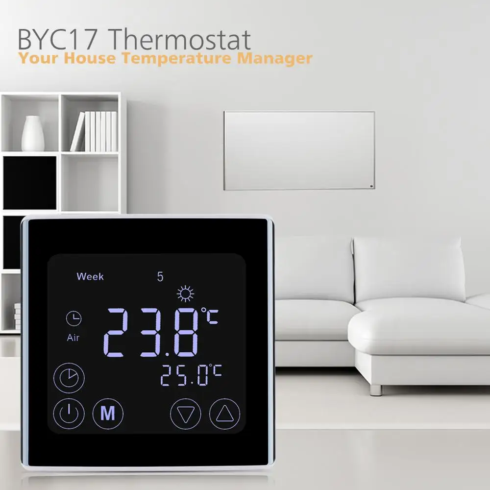 Water Heating Touch Screen LCD Display Room Thermostat for Gas Boiler Temperatur