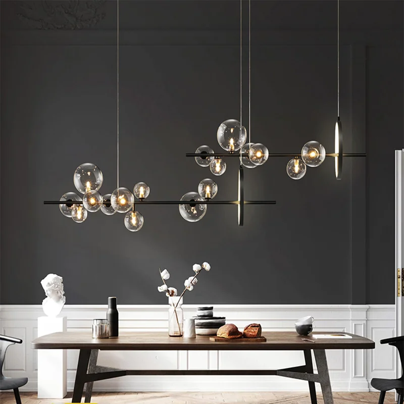 Nordic modern minimalist dining room lamp industrial wind commercial creative bar chandelier glass bubble | Лампы и освещение