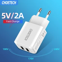 CHOETECH, зарядное устройство с двумя usb-портами, штепсельная вилка Европейского/американского стандарта, 5 В, 2 А, быстрое зарядное устройство для iPhone 7, 6, samsung, huawei, Xiaomi, зарядное устройство для телефона, настенное зарядное устройство, адаптер