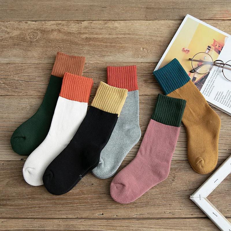 

Baby Socks Girls Boys Sock Keep Warm Autumn Winter Thick Cotton Children's Socks for Kids Two-Color Stitching Fashion Knitted