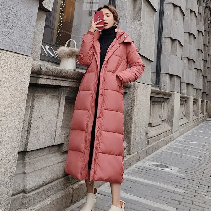 Зимние женские длинные парки с капюшоном, пальто, корейский пуховик с хлопковой подкладкой, Повседневная Женская куртка, модная плотная теплая женская верхняя одежда