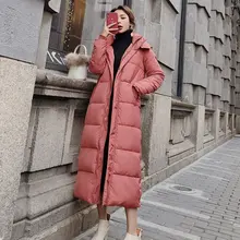 Зимние женские длинные парки с капюшоном, пальто, корейский пуховик с хлопковой подкладкой, Повседневная Женская куртка, модная плотная теплая женская верхняя одежда
