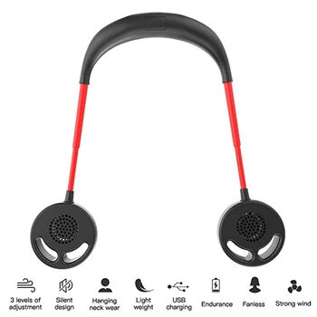 

Neck Hanging Dual Cooling Mini Fan 3 Speeds Level Adjustable Silent Portable USB Rechargeable Fan Neckband Lazy