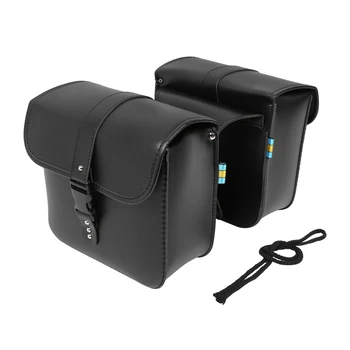 

X Autohaux 1 Pair Universal Motorcycle Saddlebags Waterproof Synthetic Leather Luggage Motorbike Side Bag Black