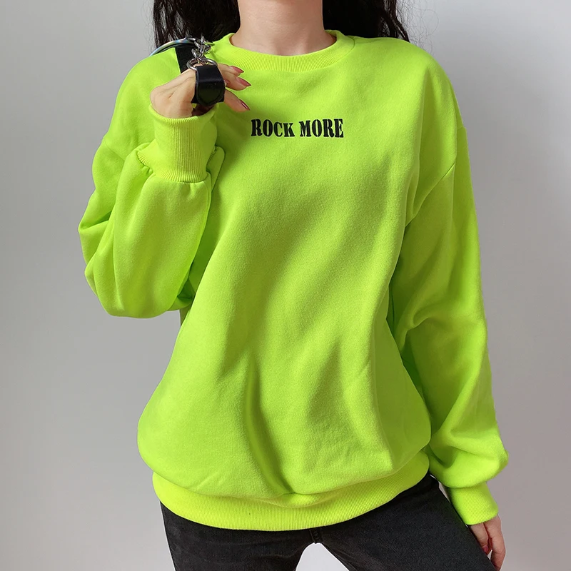 Weekeep, Свободный пуловер с круглым вырезом и буквенным принтом, толстовки, женская трикотажная уличная одежда, модная Толстовка с длинным рукавом, топы - Цвет: Зеленый