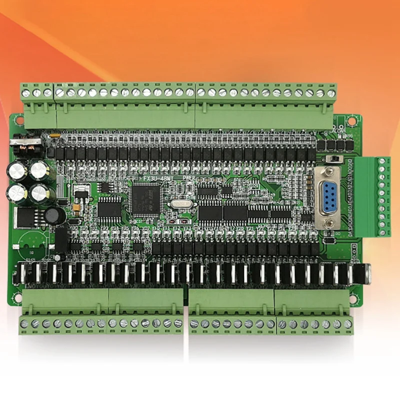 PLC Industrial Control Board FX1N FX2N FX3U-48MT 6AD 2DA 24 Input 24 Transistor Output RS485 RTC CAN Extension with Shell