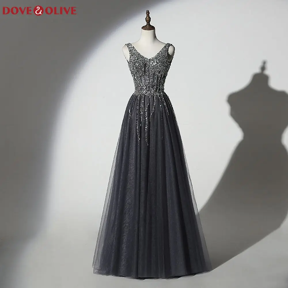 

Dark Gray Shiny Sequines Beading Prom Dresses 2020 vestidos de fiesta Formal Party Backless Elegant gala jurken Evening Gowns
