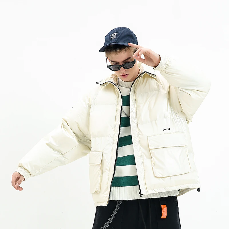 

Men's solid color simple cotton coat American hip hop high street coat trend wild loose warm stand collar jacket