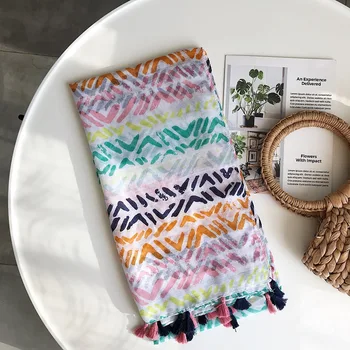 

New geometric scarves in spring and autumn South Korea's air-conditioned air-conditioned shawl seaside holiday scarf summer