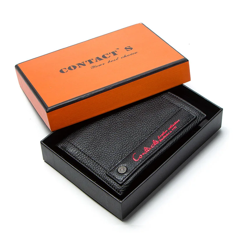 Contact's New Genuine Leather Men's Wallet Short Coin Zipper Pocket Card Holder Male Walet Slim Man's Purse Small Portemonnee - Цвет: black a box