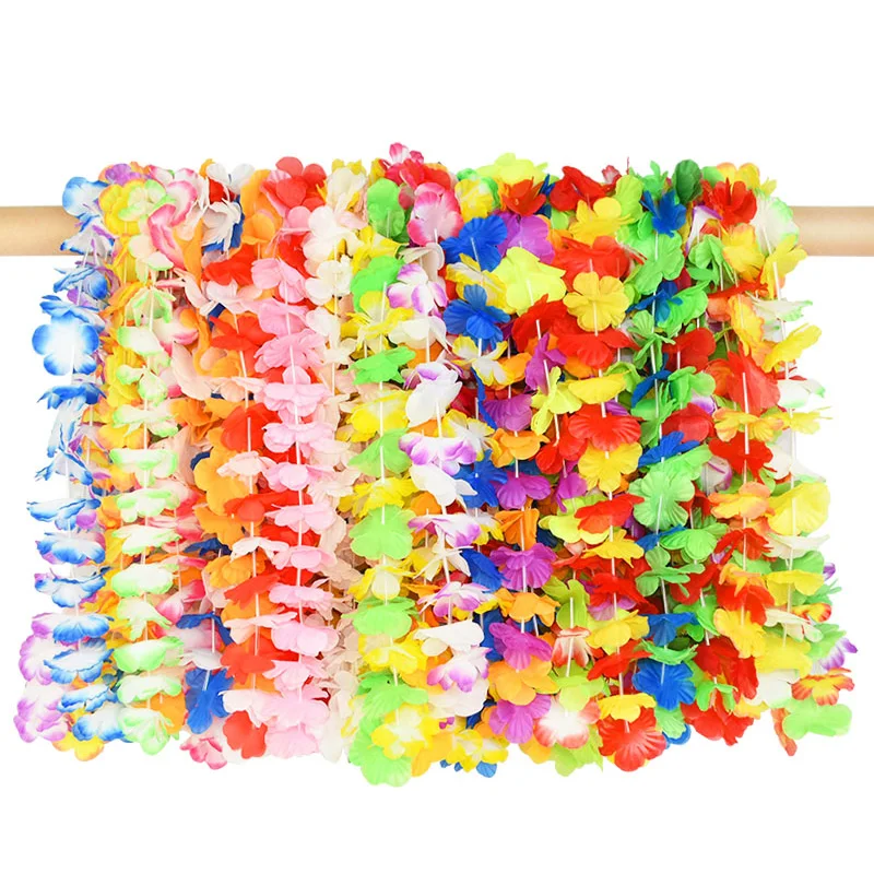 Hawaiian Flower Wreath Necklace - Tropical Luau Party Decoration Artificial Flower Lei 102050pcs