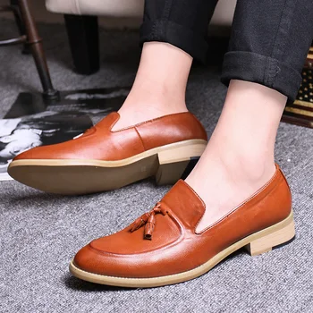 

Summer Fashion Classic Black Split Leather Wedding Shoes Mens Wingtip Slip-On Loafers Tassel Fringe Formal Dress Shoes
