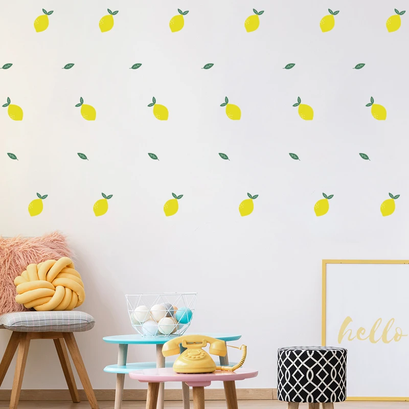 Мультфильм DIY стикер на стену лимон, клубника, фрукты, кухня, гостиная, ТВ, диван, задний план, украшение для детской спальни, Настенная Наклейка
