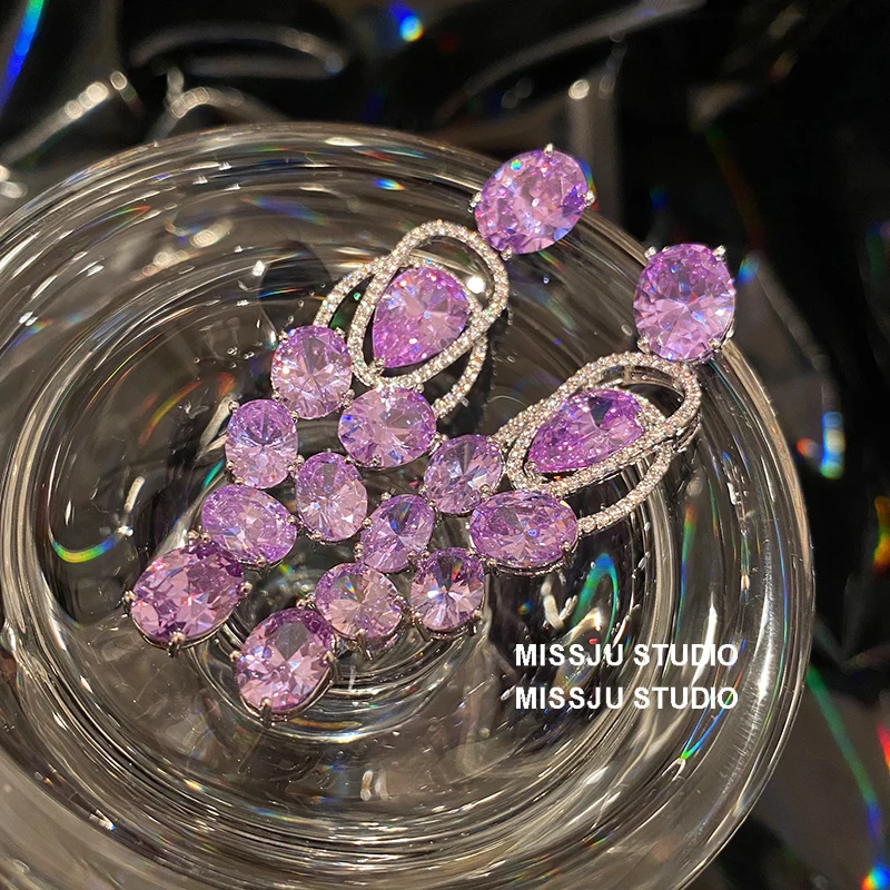 

Drop Earrings For Women S925 Long Purple Cubic Zirconia Tassels Grape Earrings Elegant Fine Jewelry Brincos Drop Shipping