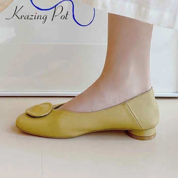 

Krazing pot full grain leather high quality handmade square toe low round heels slip on office lady daily wear women pumps L85