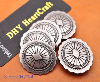 

10X 30*27MM Retro Silver Tribal Beauty Diamond Flower LEATHERCRAFT Belt Handbag CONCHOS Screwback