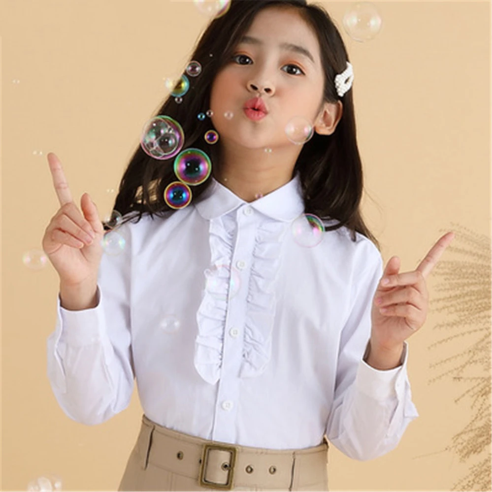 Camisas blancas para niñas, uniforme de manga larga, blusa para adolescentes, ropa escolar de 8, 10, 12 y 14 años, AA5379, 2021|Blusas y camisas| - AliExpress