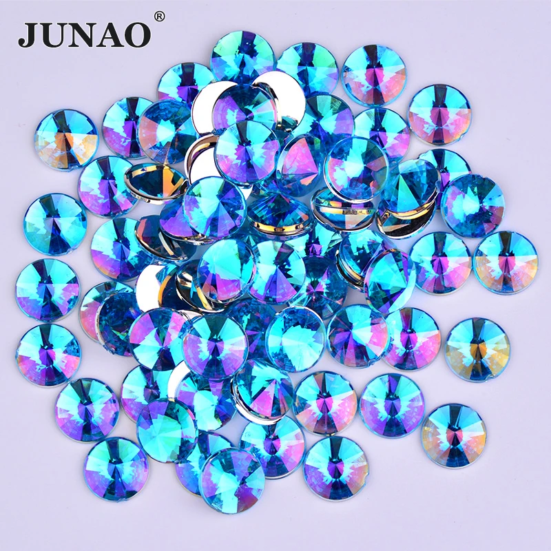 

JUNAO 4 5 610 Blue AB Crystal Rhinestones Round Rivoli Beads Flat Back Acrylic Crystal Stones Non Sewing Strass for Crafts