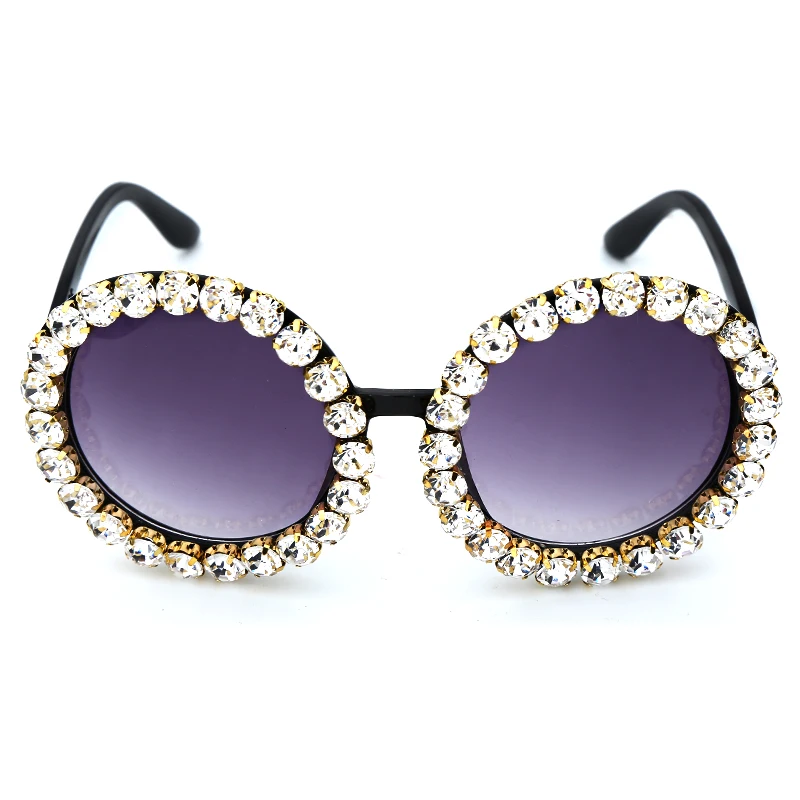 Негабаритные Круглые Солнцезащитные очки с бриллиантами Женские трендовые брендовые хрустальные Солнцезащитные очки женские мужские очки со стразами Oculos De Sol Feminino - Цвет линз: 10