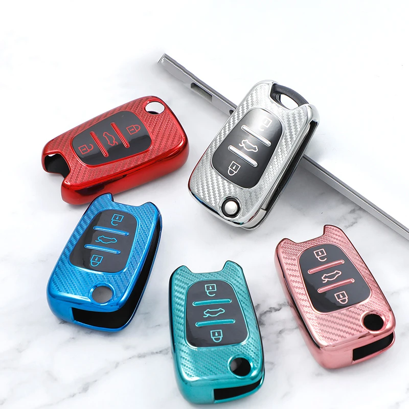 Чехол для автомобильного ключа из углеродного волокна TPU Kia Ceed Picanto Sportage Hyundai i20 i30