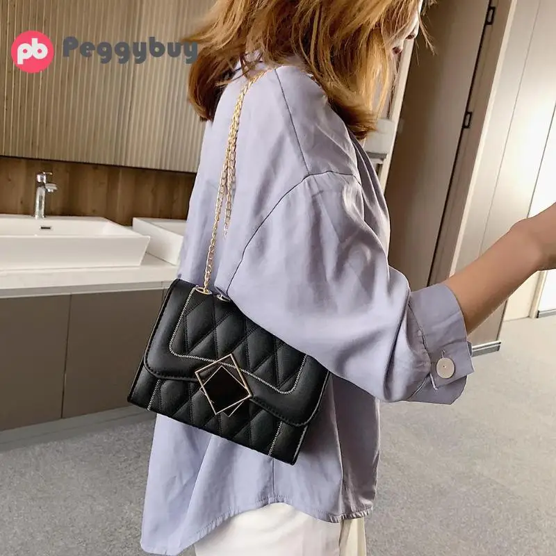 

Bag 2019 Korean Version of The New Chain Small Square Bag Shoulder Messenger Bag Girls PU Leather Rhombic Hasp Flap Bags