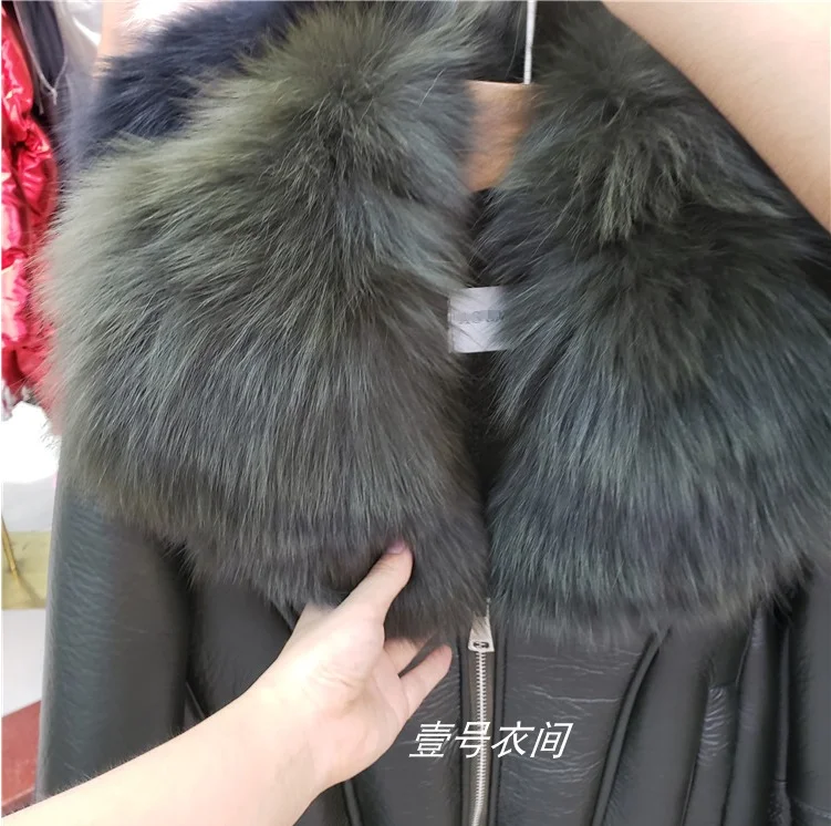 Корейский стиль, настоящий натуральный Лисий мех, Воротник из искусственной кожи, куртка для женщин, шуба для женщин, шуба из овечьей шерсти, куртка, Jaqueta Feminina