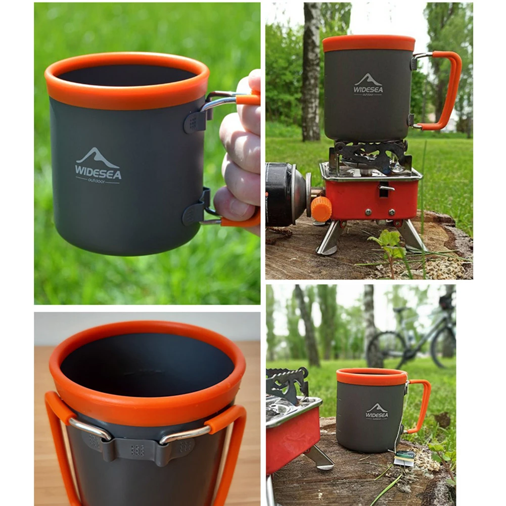 480ml Cookware Kit WIDESEA Aluminum Camping Cup Outdoor Tableware Travel Picnic Drinking Mug Orange PP BBQ Tableware Equipment
