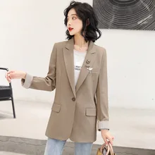 Small Suit Woman 2020 Jijianling Badge Jacket Loose Coat One Button Leisure Time Small Real Man's Suit