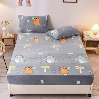 

Coral Fleece Mattress Cover On Rubber Band Single/Double/Queen/King Size sabanas Bed Sheets With Elastic Winter Bedclothes