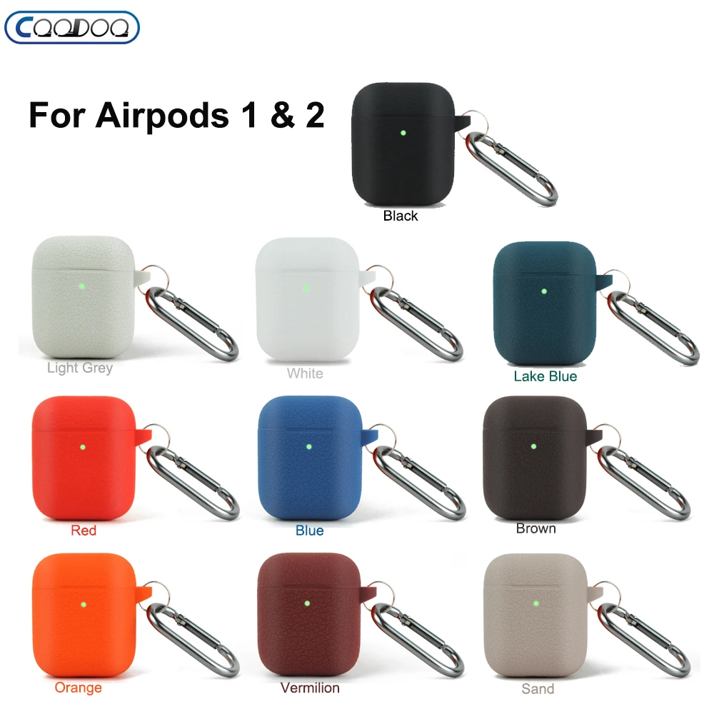 Earphone Case For Airpods 1 2 Silicon Protective Bag Cover with Hook Wireless Bluetooth Earphone Box For Apple Airpods 1 2 Cases