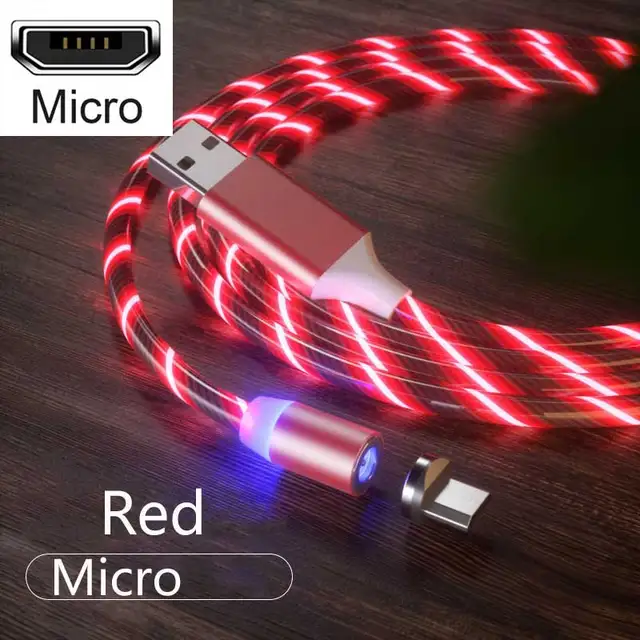 3 In1 Magnetic Current Luminous Lighting Charging Mobile Phone Cable Cle Usb C Cable LED Micro USB Type C for Iphone Huawei P50 For Micro Red