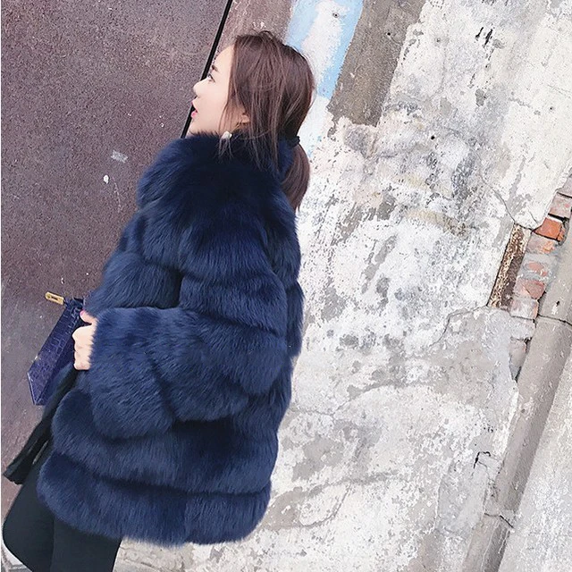 Real Fur Cropped Maternity Wear Winter Coat Warm Real Luxury Faux Fur Coat Women Maternity Coat Winter Pregnant Women Clothing - Цвет: Blue