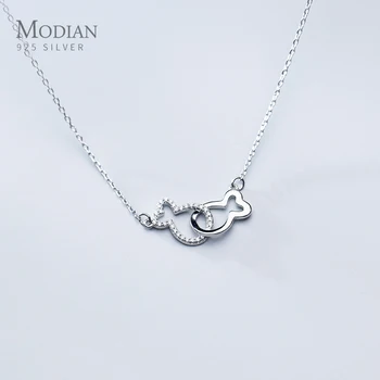 

Modian Fashion Radiant Zircon Hollow Fish Marine Life Sterling Silver 925 Pendant Necklace for Women Link Chain Fine Jewelry