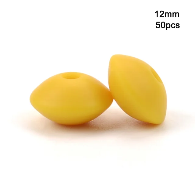 LOFCA 50pcs 12mm Silicone Lentil Beads Baby Teething Beads BPA-Free Food Grade Making Baby Oral Care Pacifier Chain  Accessorise mustard