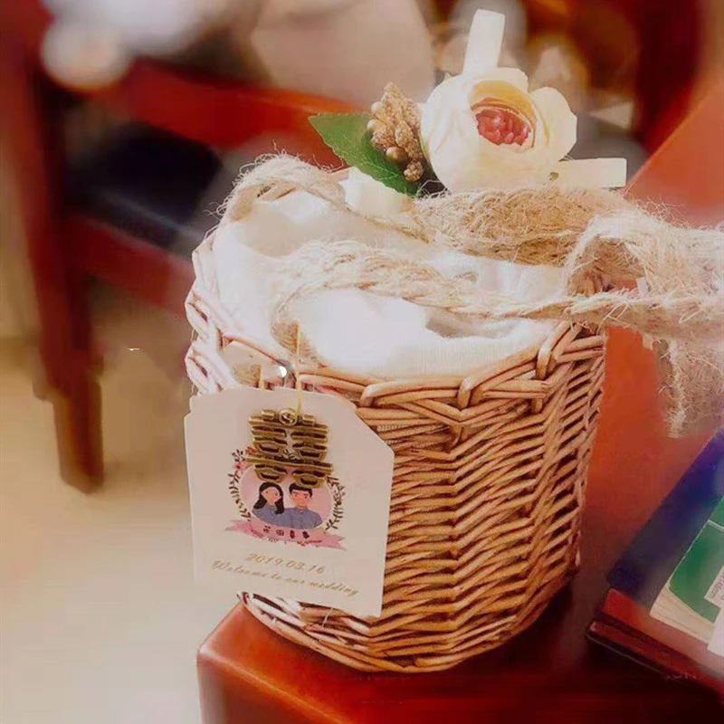 Натуральные свадебные корзины для конфет из ротанга ручной работы, свадебные подарочные корзины для гостей невесты, цветочная корзина для девочек