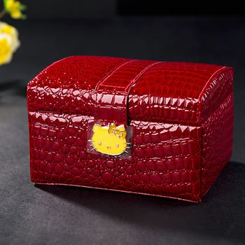 

Hello kitty makeup Crocodile texture jewerly box Red Wedding Gift Premium jewelry gift box classy jewelry container organizer