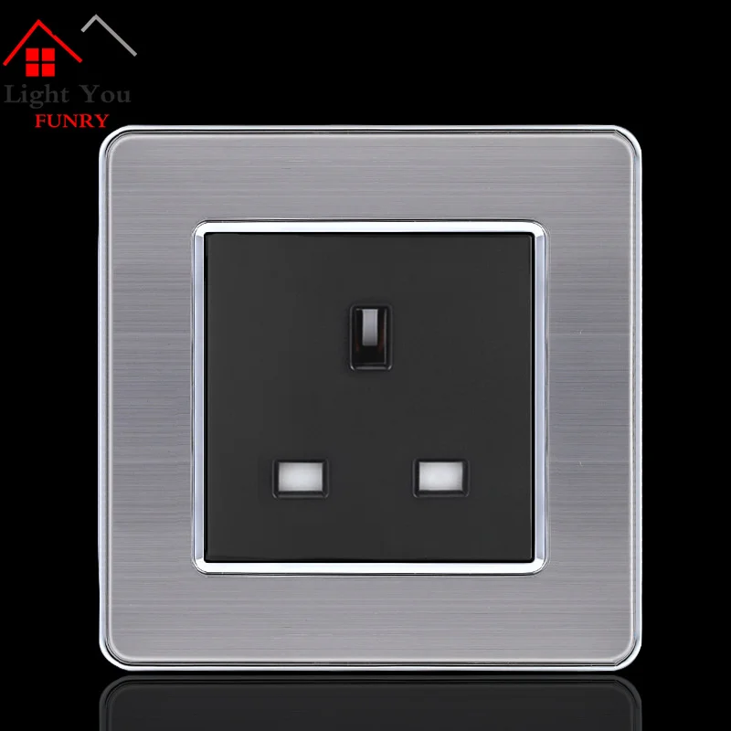 

13A European Wall Socket Outlet 86 Type UK Standard Wall Charger Adapter Stainless Steel Panel Kitchen Bedroom Plug Sockets
