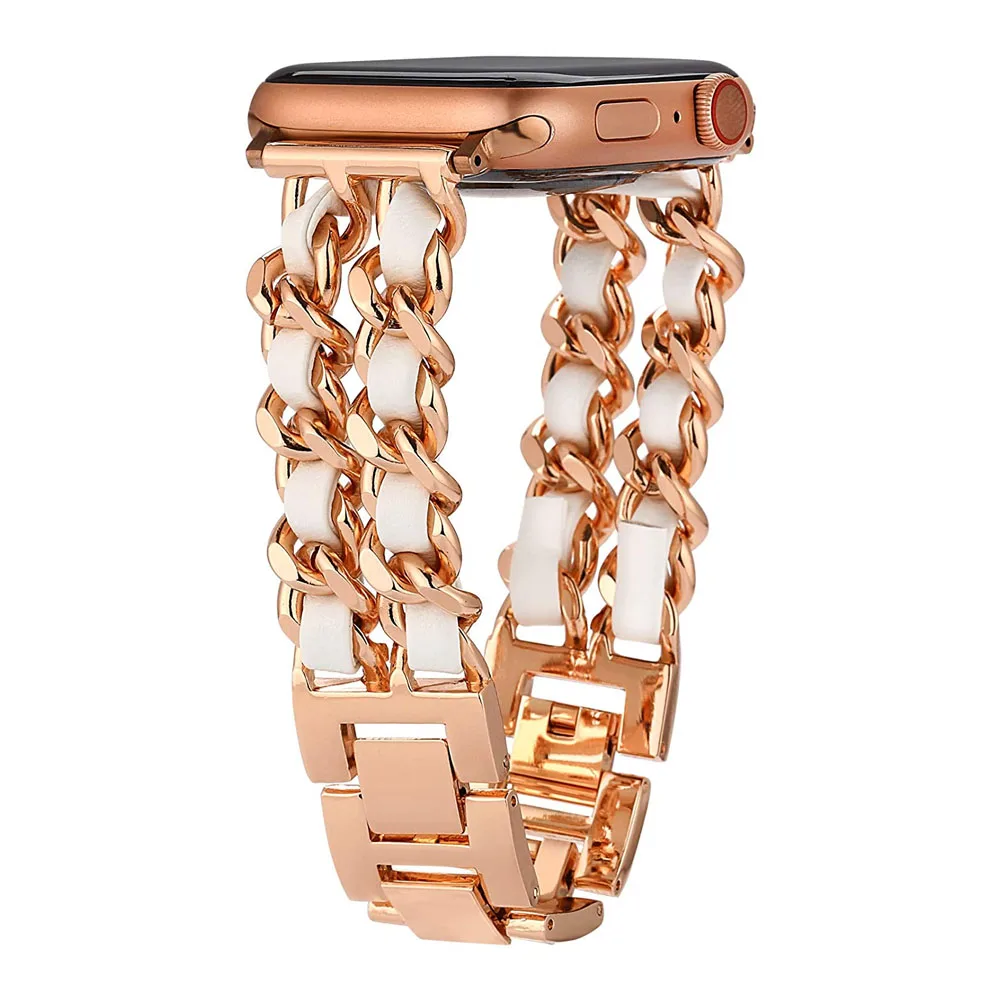 Elegant Leather Chain Metal Watchband