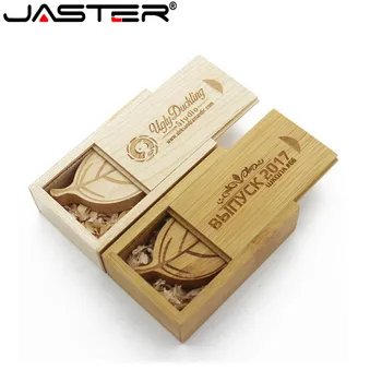 

JASTER USB 2.0 (1 PCS free LOGO) wooden leaf + box usb flash drive Memory stick leaves pendrive 8GB 16GB 32GB 64GB gift