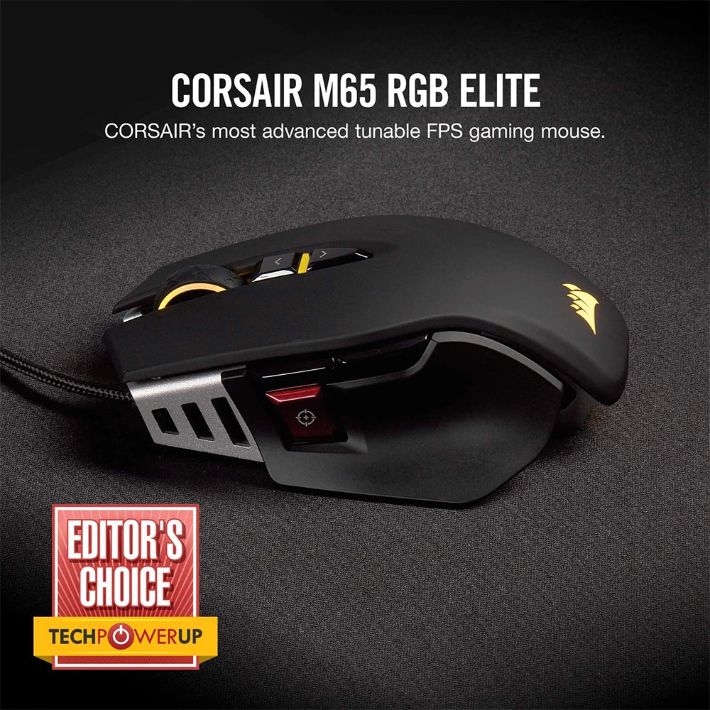 18000 dpi Corsair M65 RGB ELITE Tunable FPS Gaming Mouse Black Backlit RGB LED