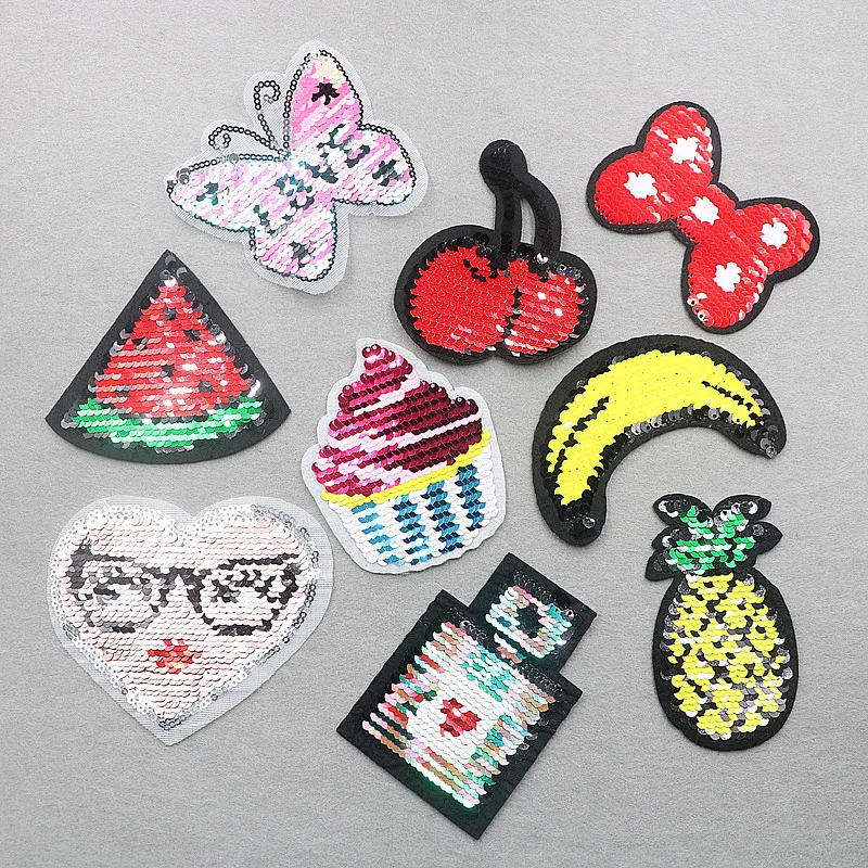 

High-quality embroidered beauty cake fruit butterfly sequins reversible sewing patch jacket jeans decoration applique DIY
