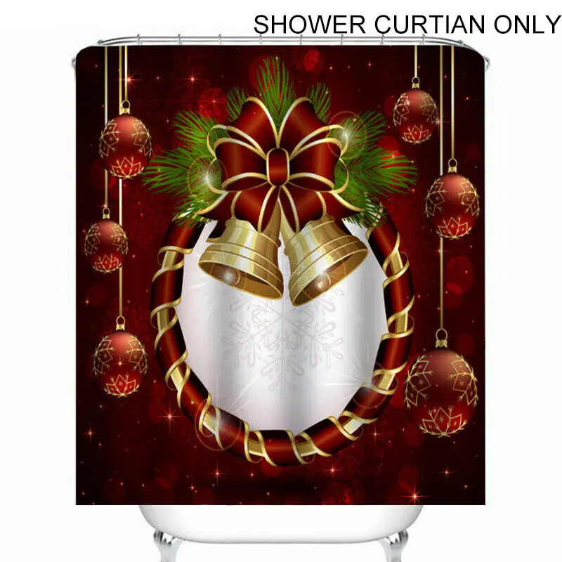 shower curtian only Рождественская печать ванная комната занавеска для душа Туалет Водонепроницаемый Чехол коврик набор VJ-Drop - Цвет: shower curtian only