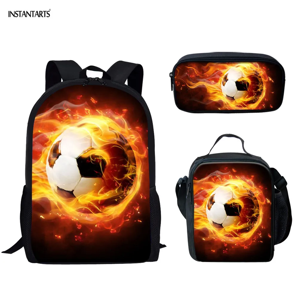 INSTANTARTS Fire Soccer дизайн 3D Школьные сумки Дети плечо рюкзаки мяч Bookbags детский подарок