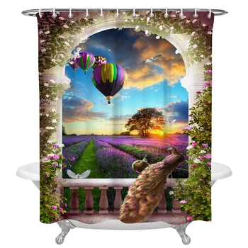 

Colorful Peacock Hot Air Balloon Lavender Shower Curtain Home Decoration Bathroom Item Bathroom Waterproof Shower Curtain