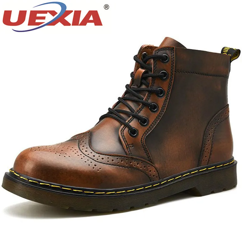 

UEXIA 2019 NEW Handmade Outdoor Leather Men Boots Spring Autumn And Winter Man Shoes Ankle Boot Men's Snow Shoes Plus Size 38-47