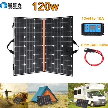 

120W (2 PCS *60W) Watt Foldable Black Solar Panel Charger China Mono Cell PV Module 10A Controller Solar Blanket Charging